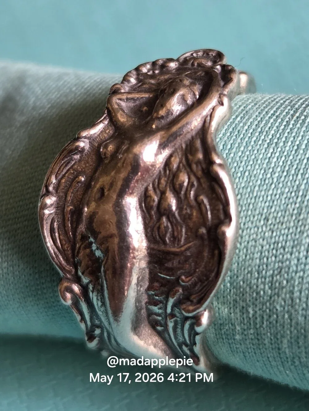 Vintage Sterling Silver Goddess Woman Nude Muse Nymph Spoon Ring #126 - Picture 1 of 15